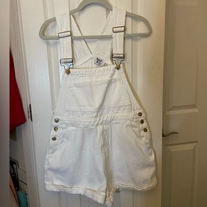 Princess Polly white jean short overalls